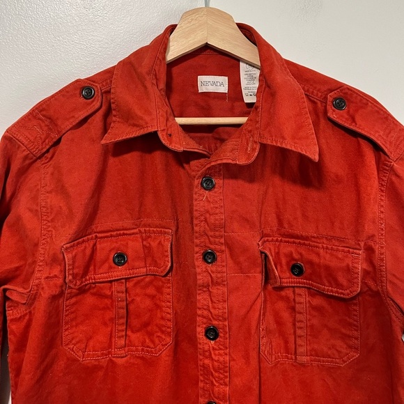Nevada Rust Red Utility Button-Up Shirt Jacket L Military-Inspired Workwear - Picture 7 of 12